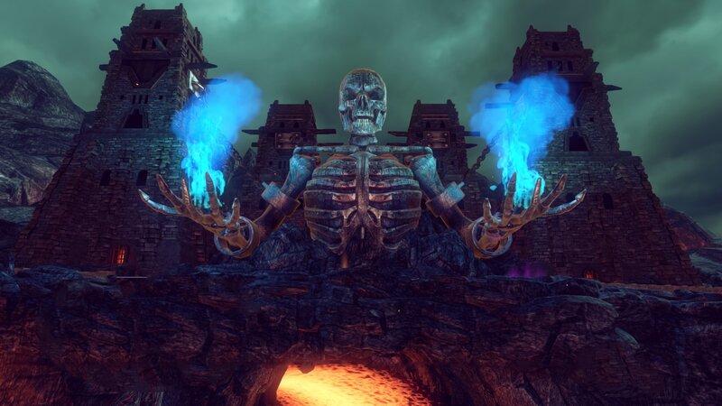 Skeletal Statue with Blue Flames