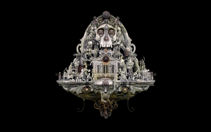Skeletal steampunk sculpture