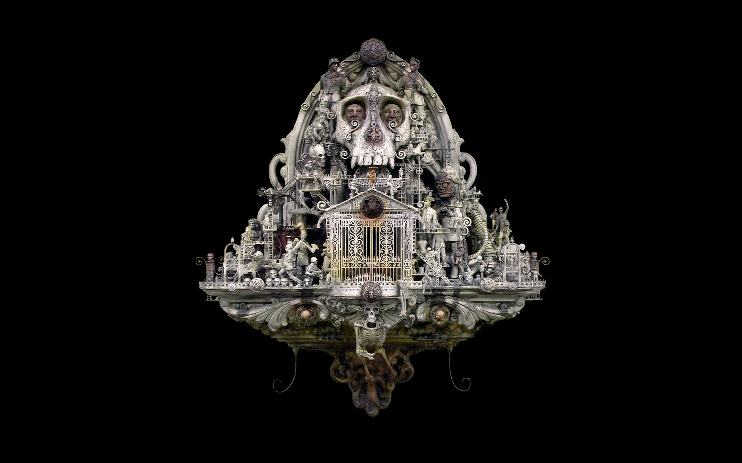 Skeletal steampunk sculpture