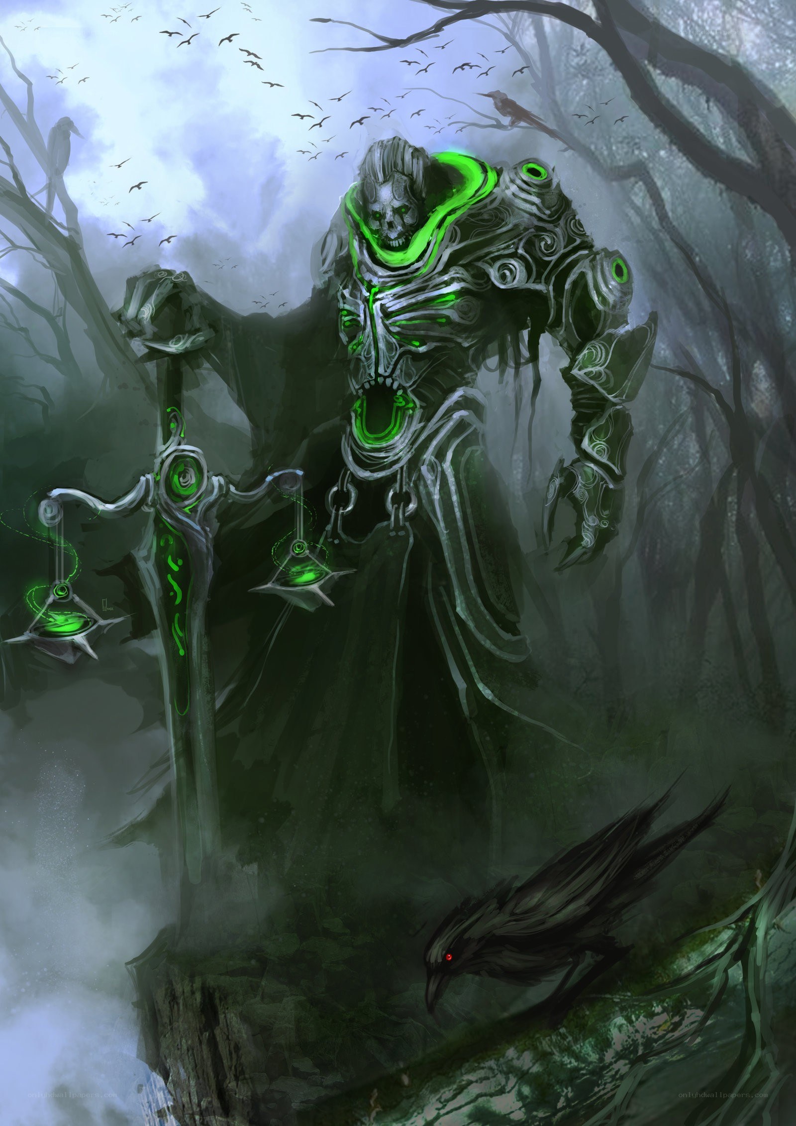 skeletal warrior in a haunted forest