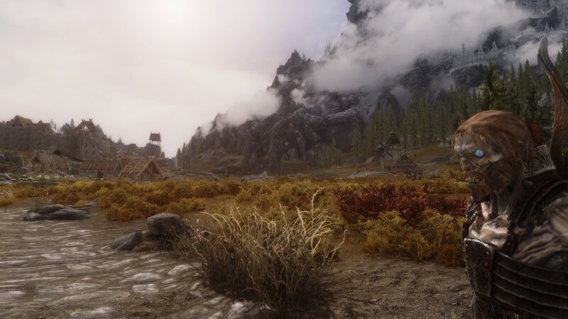 skeletal warrior in a mountain village