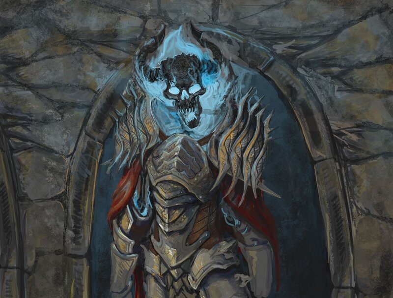 Skeletal Warrior in Armor — Gray, Dramatic, Digital Art
