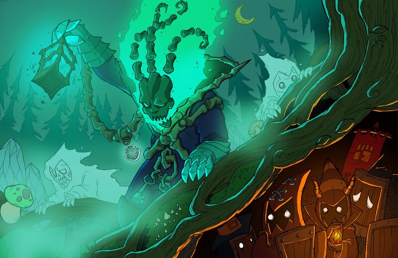 Skeletal Warrior in Forest — Green
