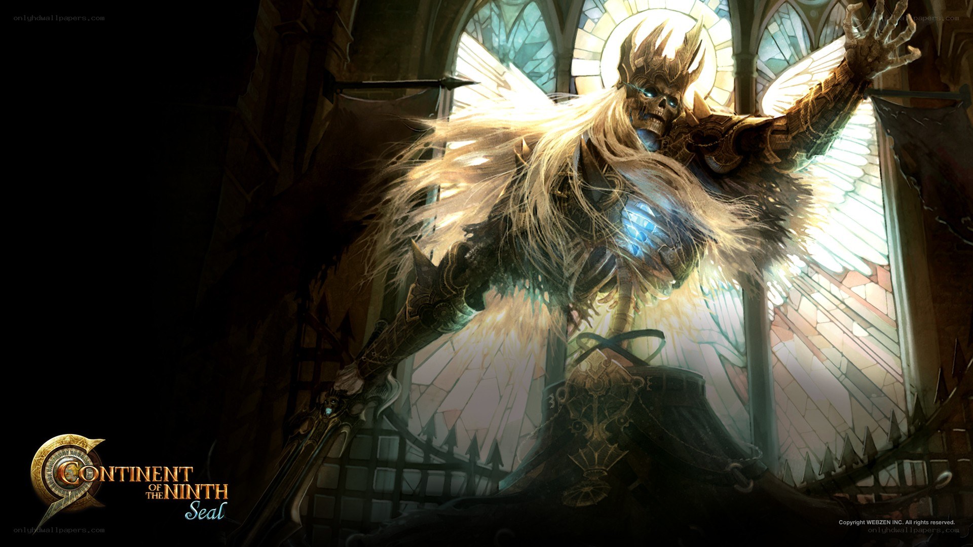 skeletal warrior in stained glass