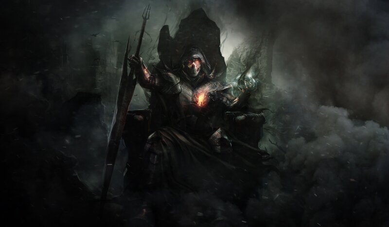 Skeletal Warrior on Throne — Black