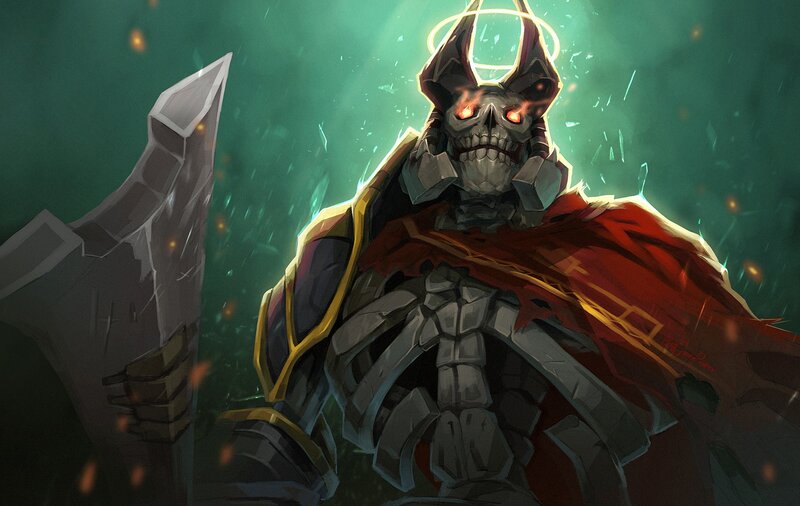 Skeletal Warrior with Axe — Green, Dramatic