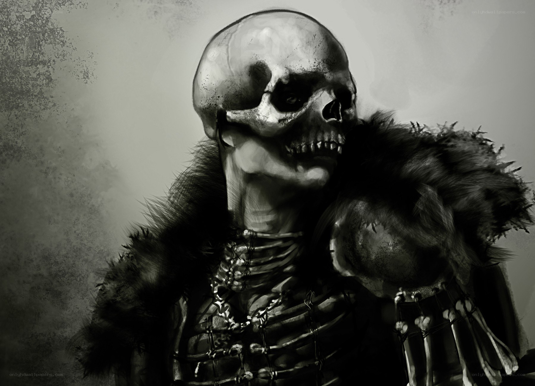 skeletal warrior with fur cloak