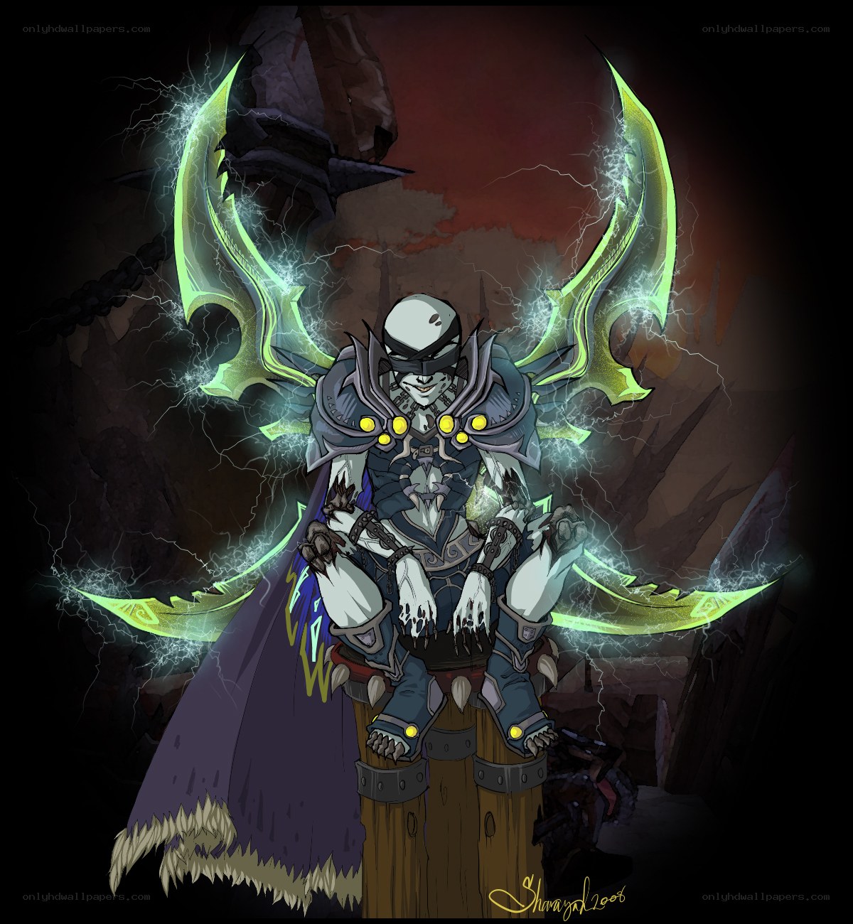 skeletal warrior with glowing blades