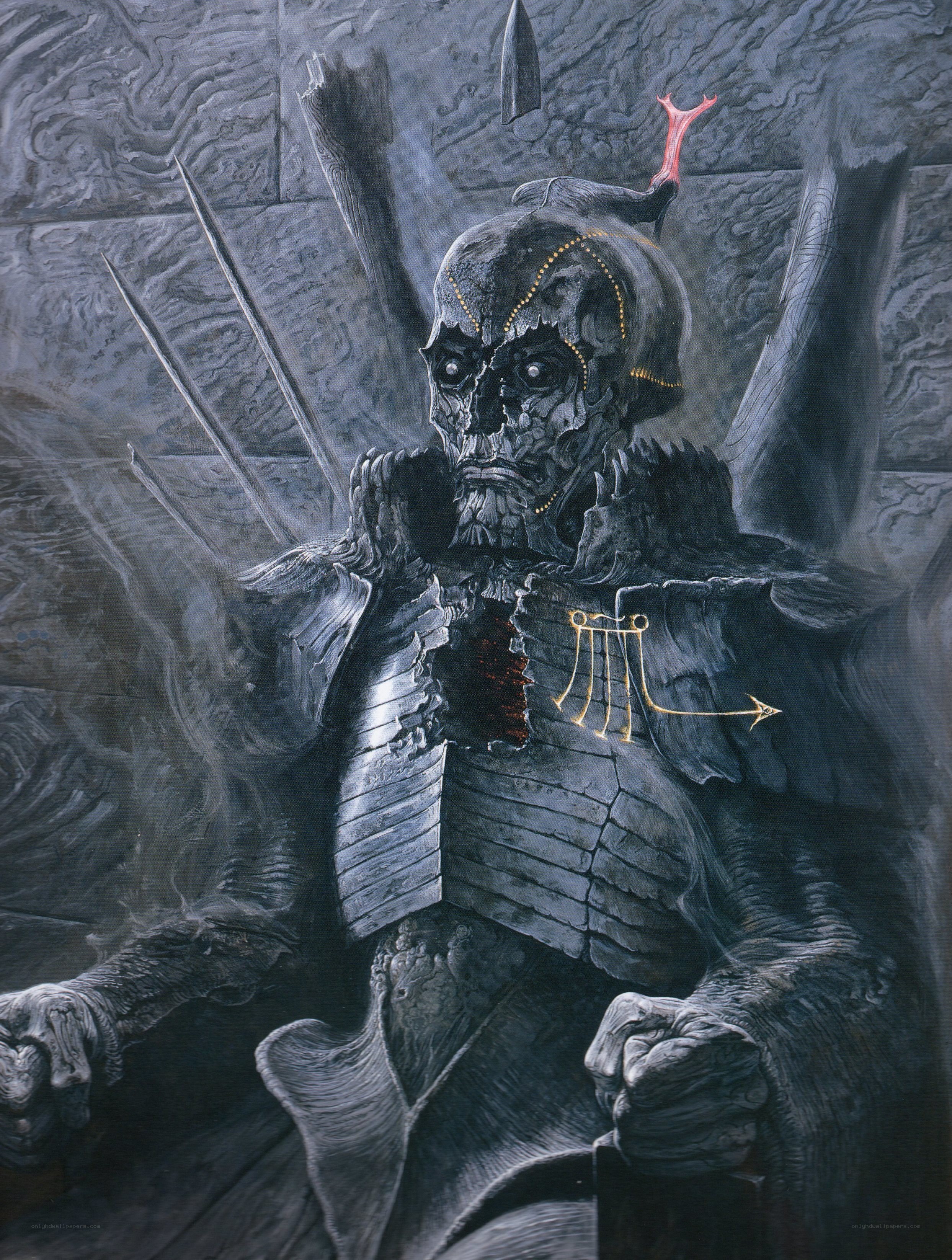skeletal warrior with golden symbols