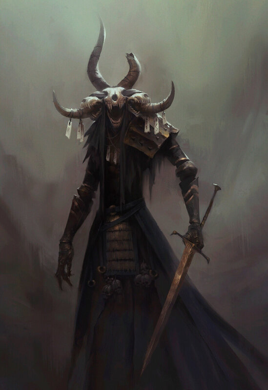 Skeletal Warrior with Horns — Black, Dramatic