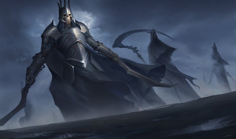 Skeletal Warrior with Scythe — Gray, Dramatic, Night
