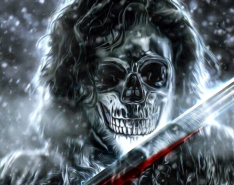 Skeletal Warrior with Sword — Black, Dramatic, Winter