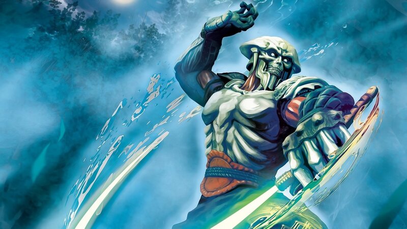 Skeletal Warrior with Sword — Blue, Dramatic, Digital Art