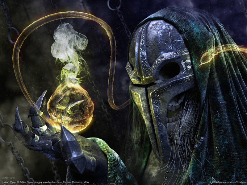 Skeletal Wizard Holding Orb — Black