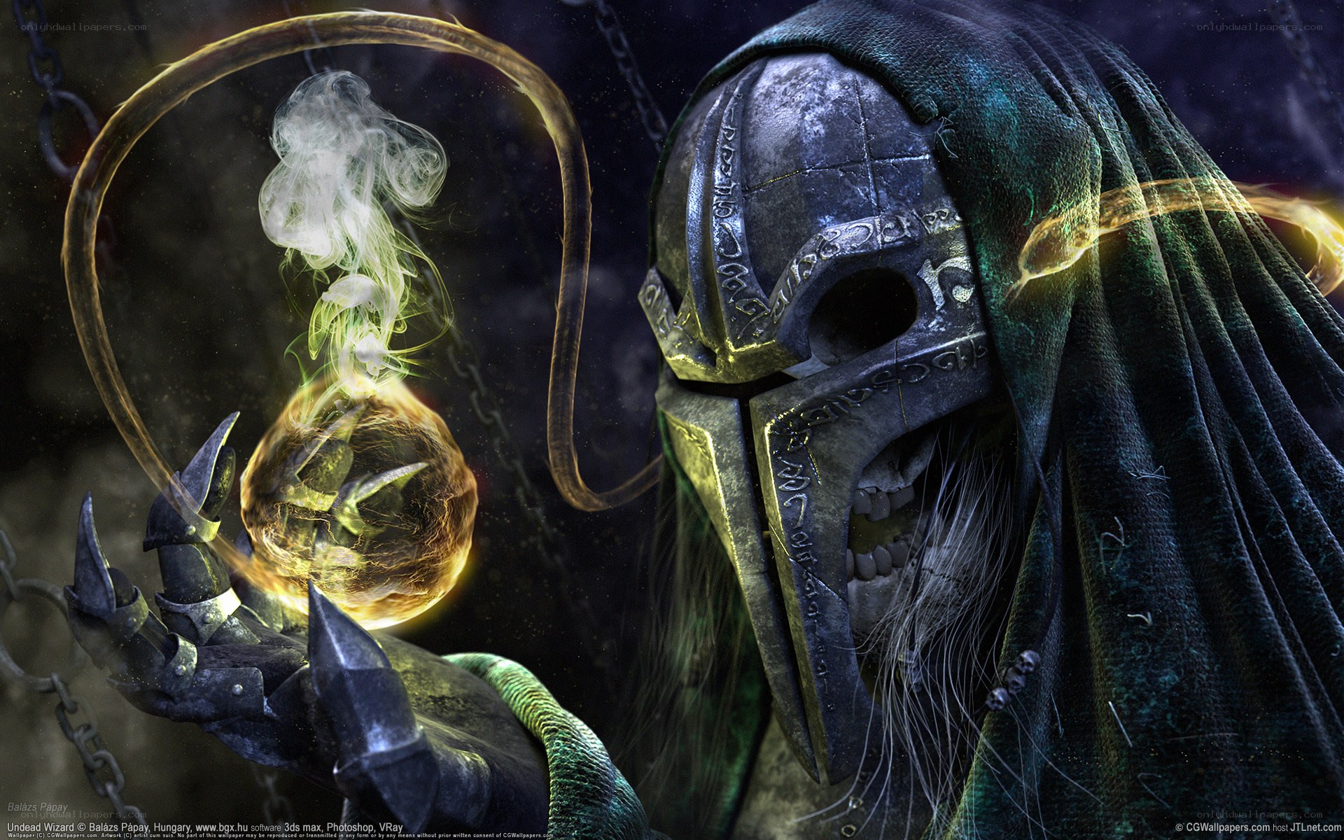skeletal wizard with magic orb