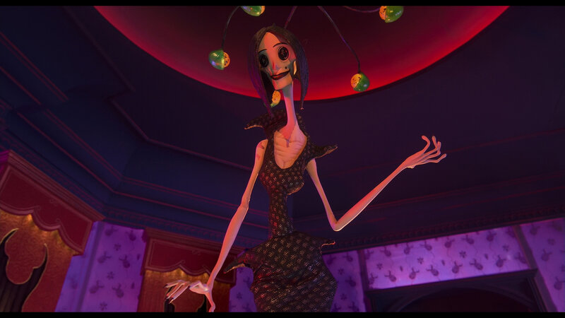 skeletal woman in a dark room
