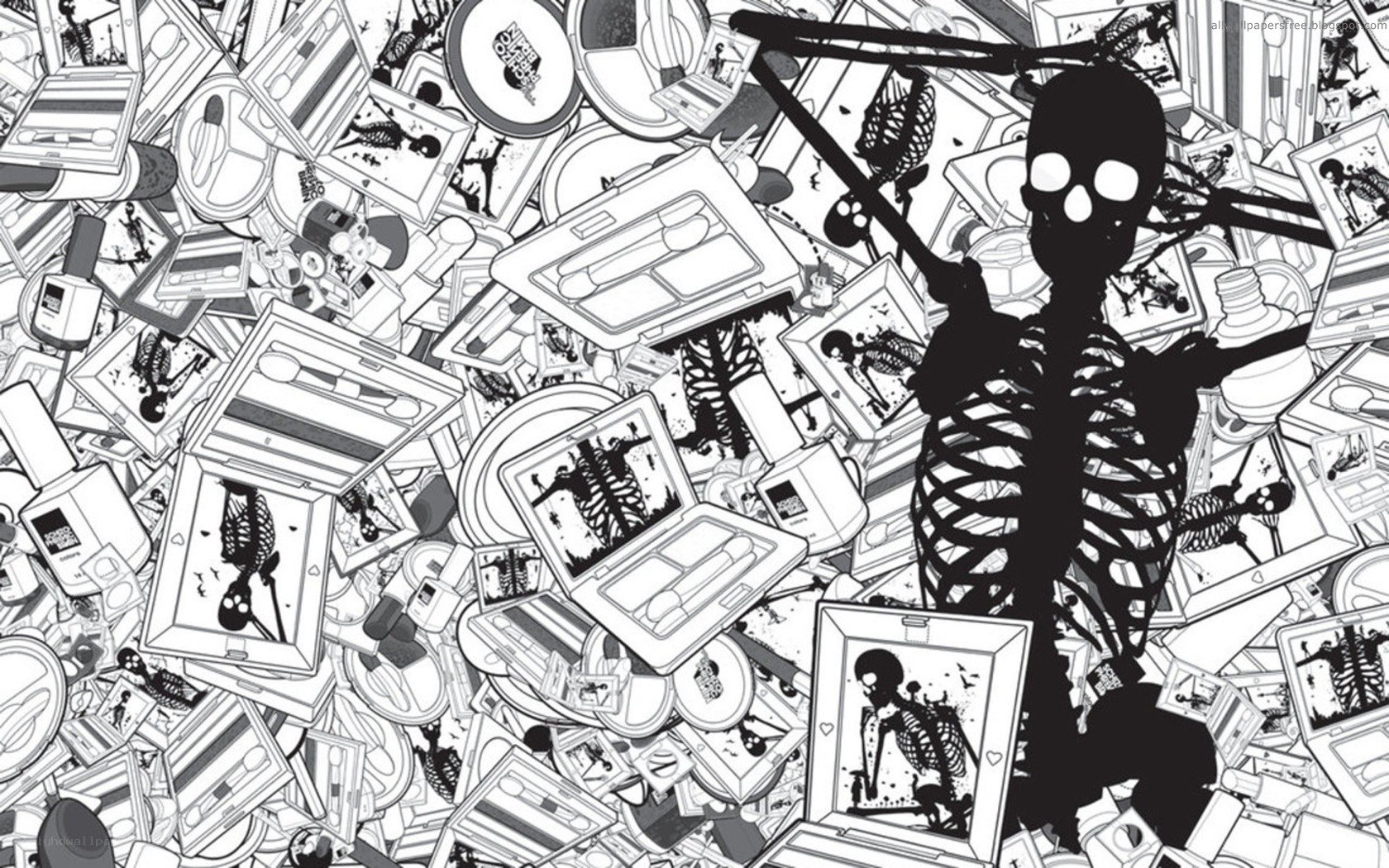 skeleton amidst makeup chaos