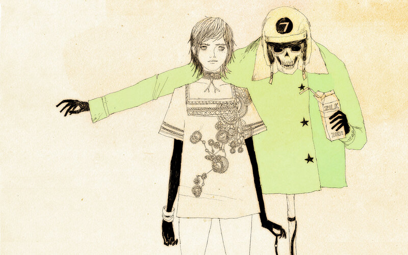 skeleton and person illustration
