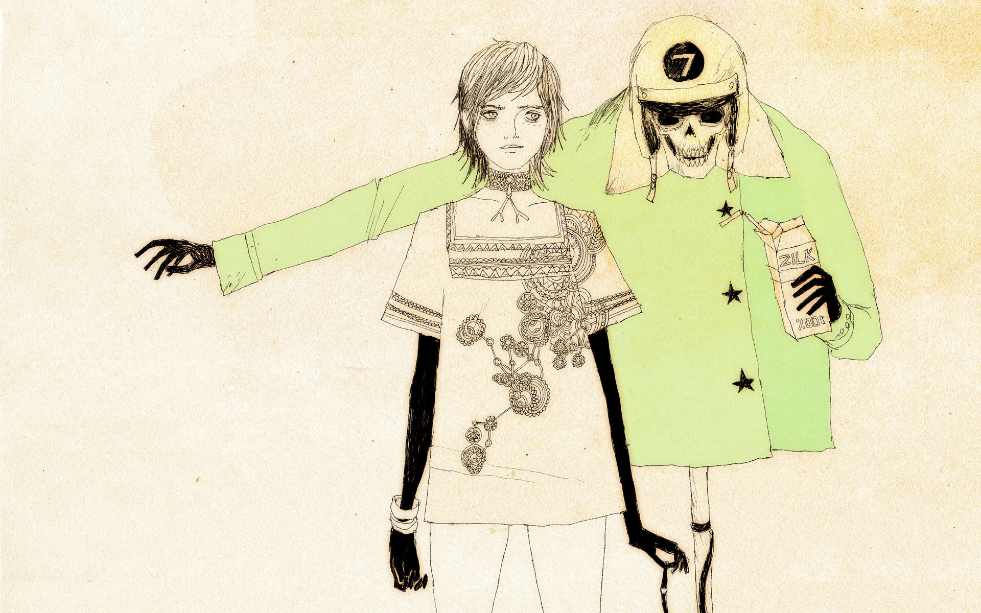 skeleton and person illustration