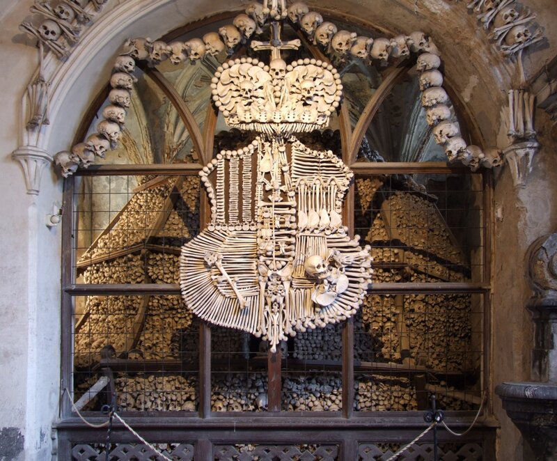 skeleton art in bone chapel