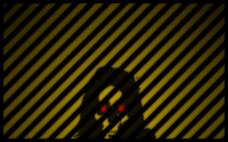 skeleton behind caution stripes