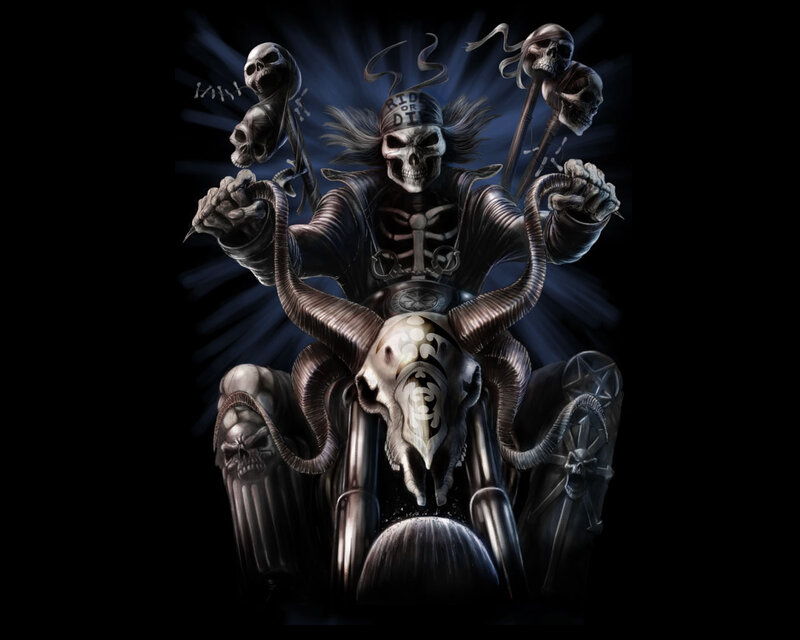 Skeleton Biker on Motorcycle — Black