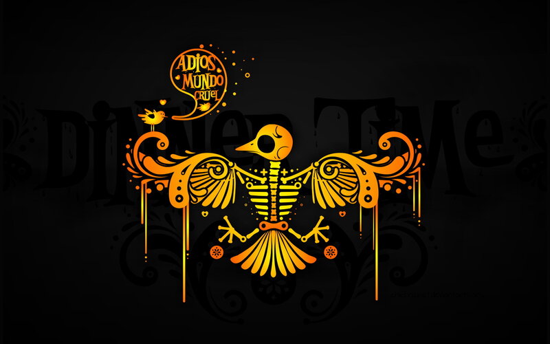 skeleton bird with adios mundo cruel