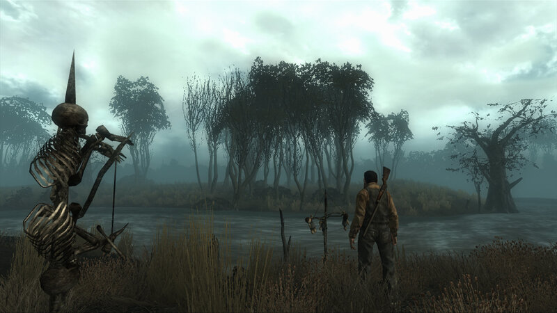 skeleton by the river