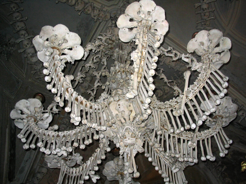 skeleton chandelier in bone church