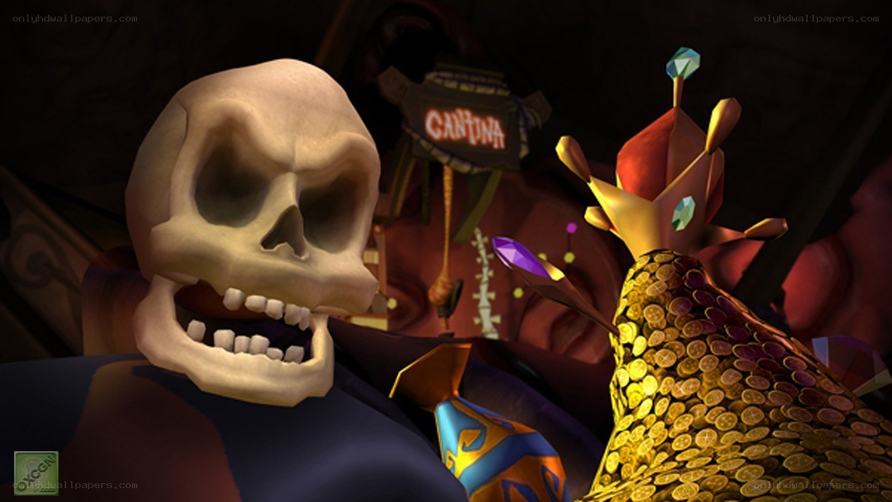 skeleton character in a cantina