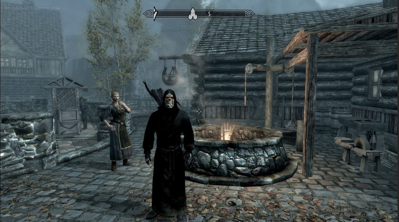 skeleton character in village