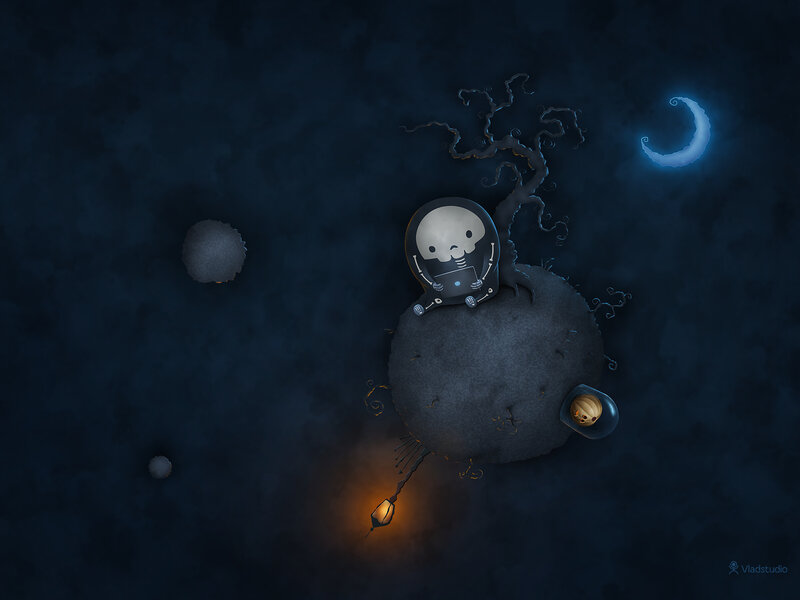 Skeleton Character on Asteroid