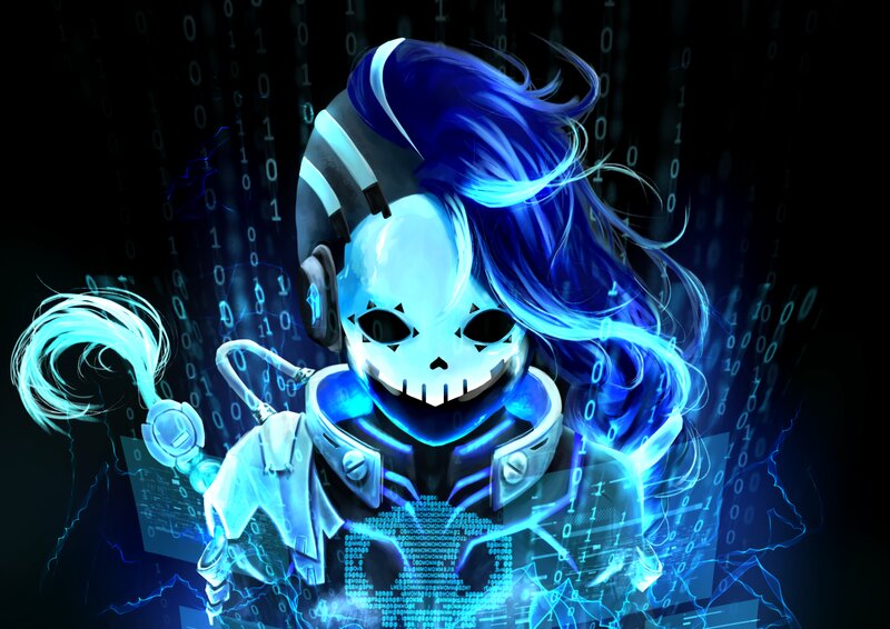 Skeleton Character with Blue Hair