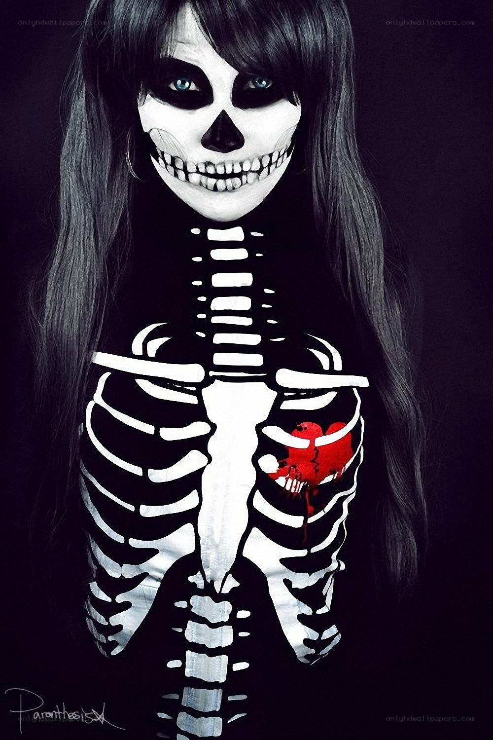 skeleton costume with broken heart