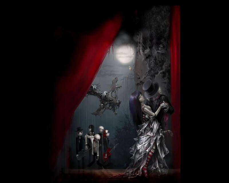 Skeleton Couple Dancing — Black, Dark, Dramatic