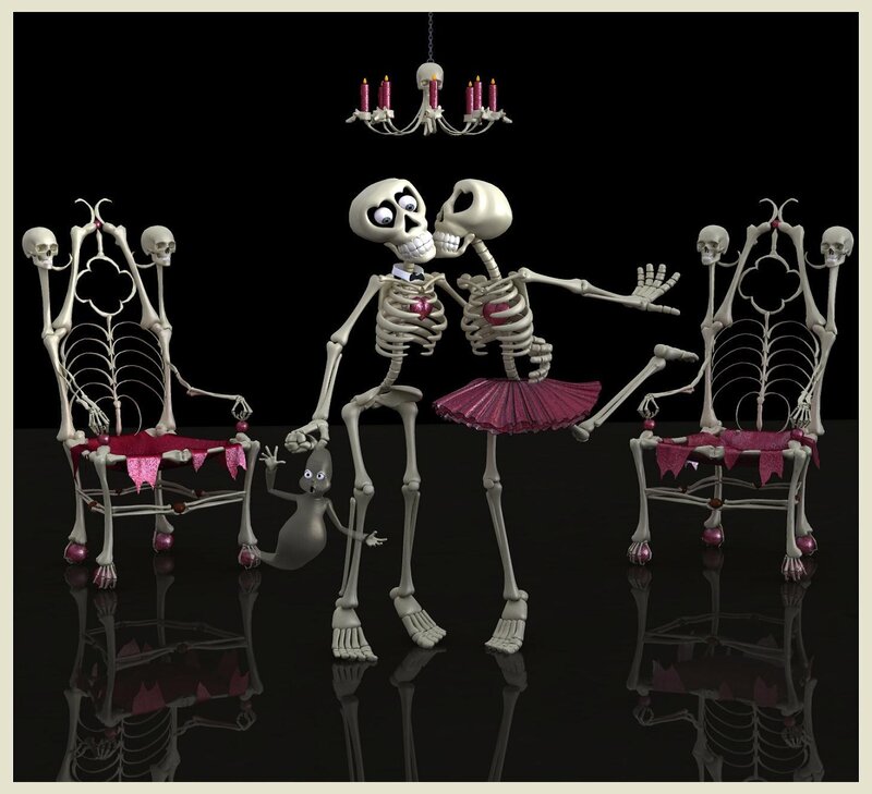 Skeleton Couple Dancing — Black