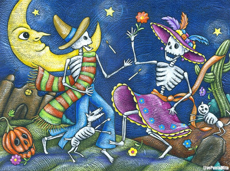 Skeleton Couple Dancing — Blue