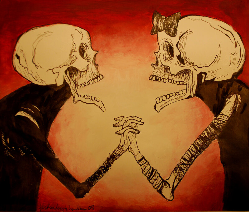 skeleton couple holding hands