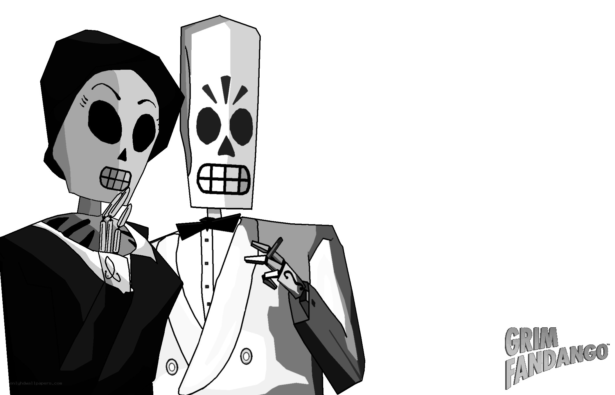 skeleton couple in tuxedos