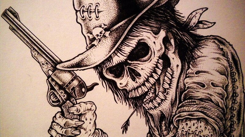Skeleton Cowboy Holding Gun