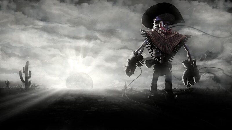 skeleton cowboy in desert