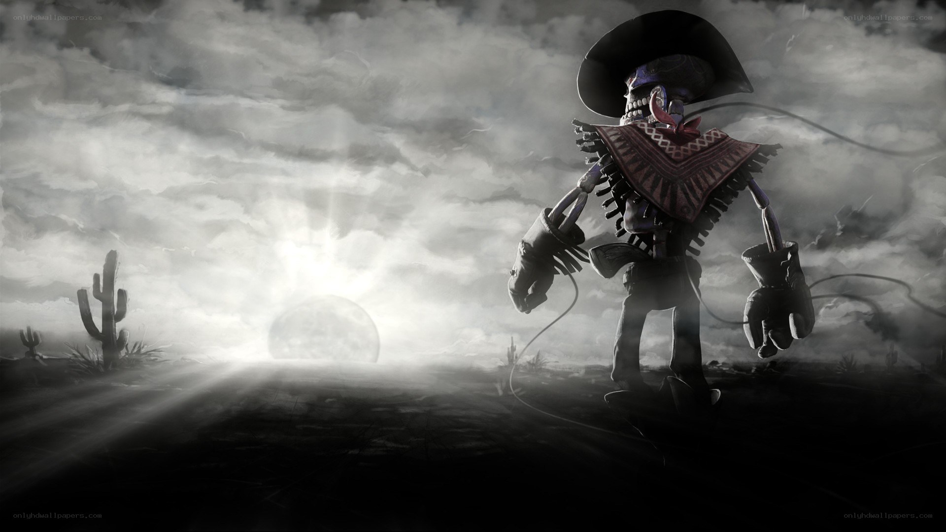 skeleton cowboy in desert
