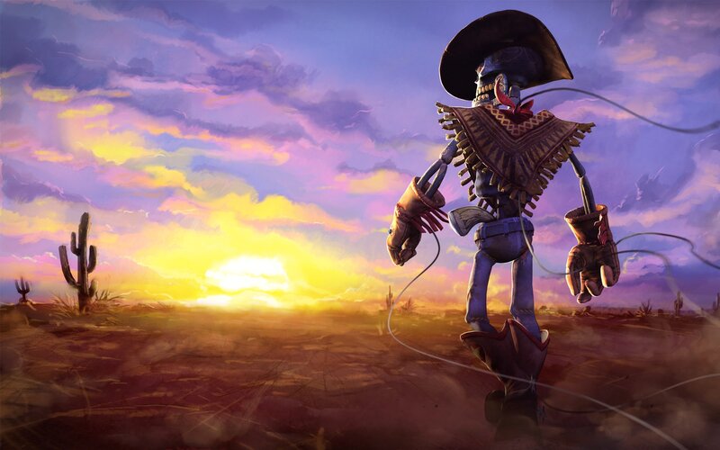 Skeleton Cowboy in Desert — Purple