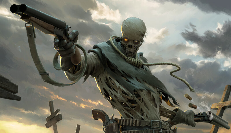 Skeleton Cowboy with Guns — Gray