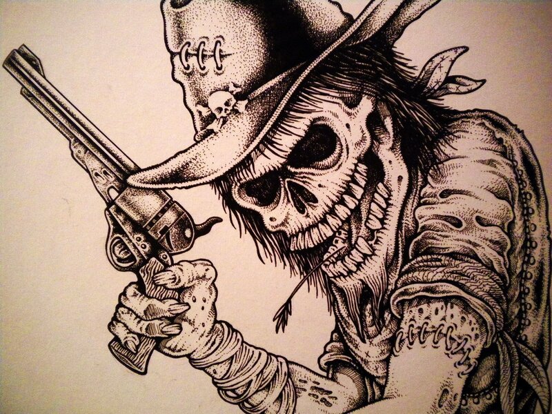 Skeleton Cowboy with Revolver — Black