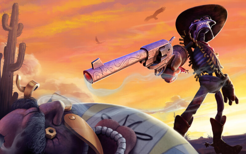 Skeleton Cowboy with Revolver — Orange