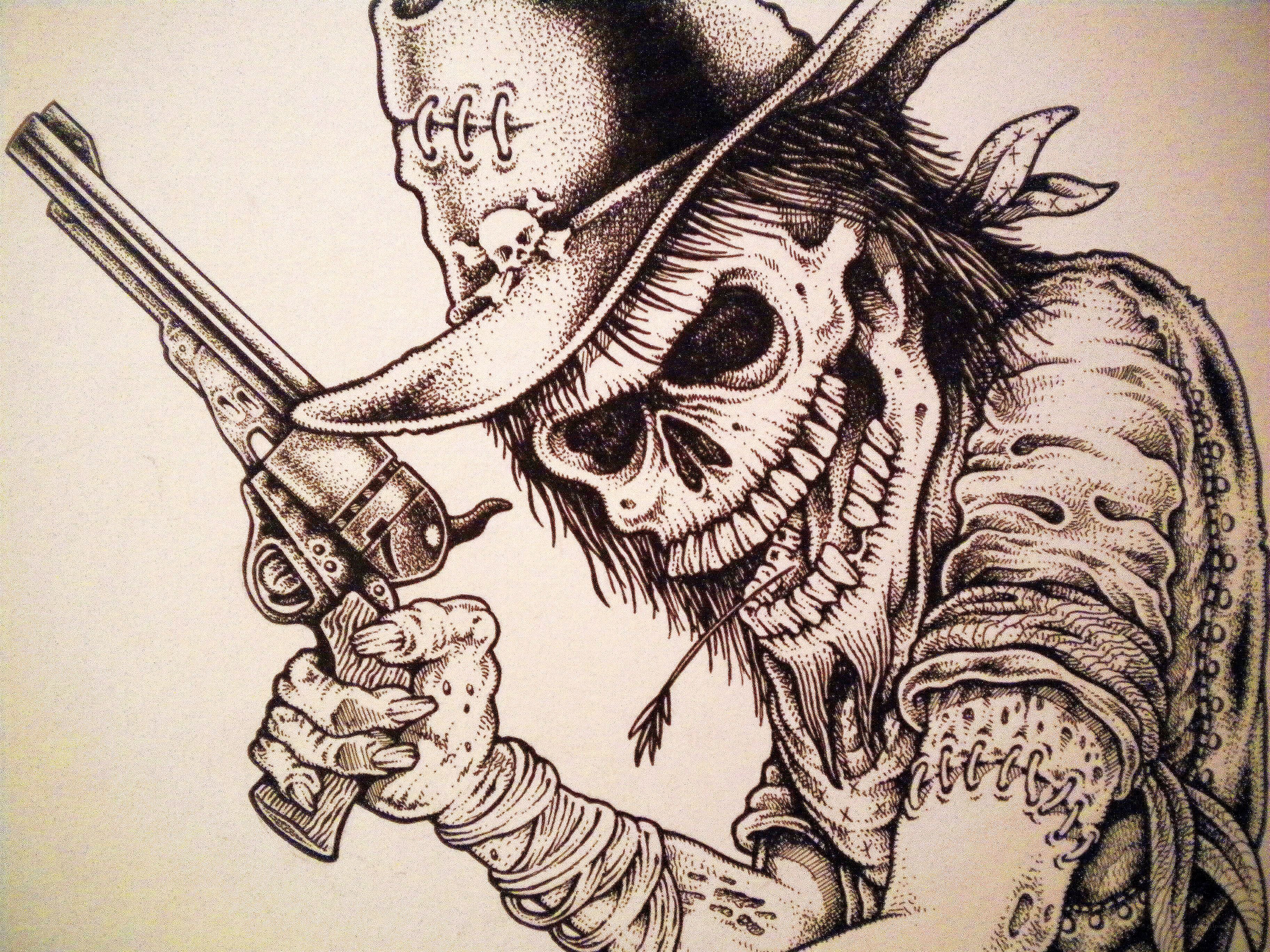 skeleton cowboy with revolver