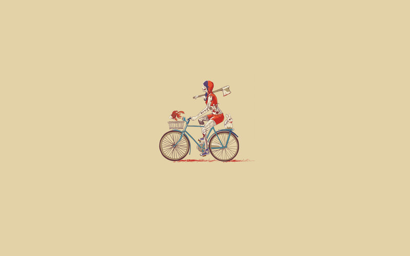 skeleton cyclist with axe