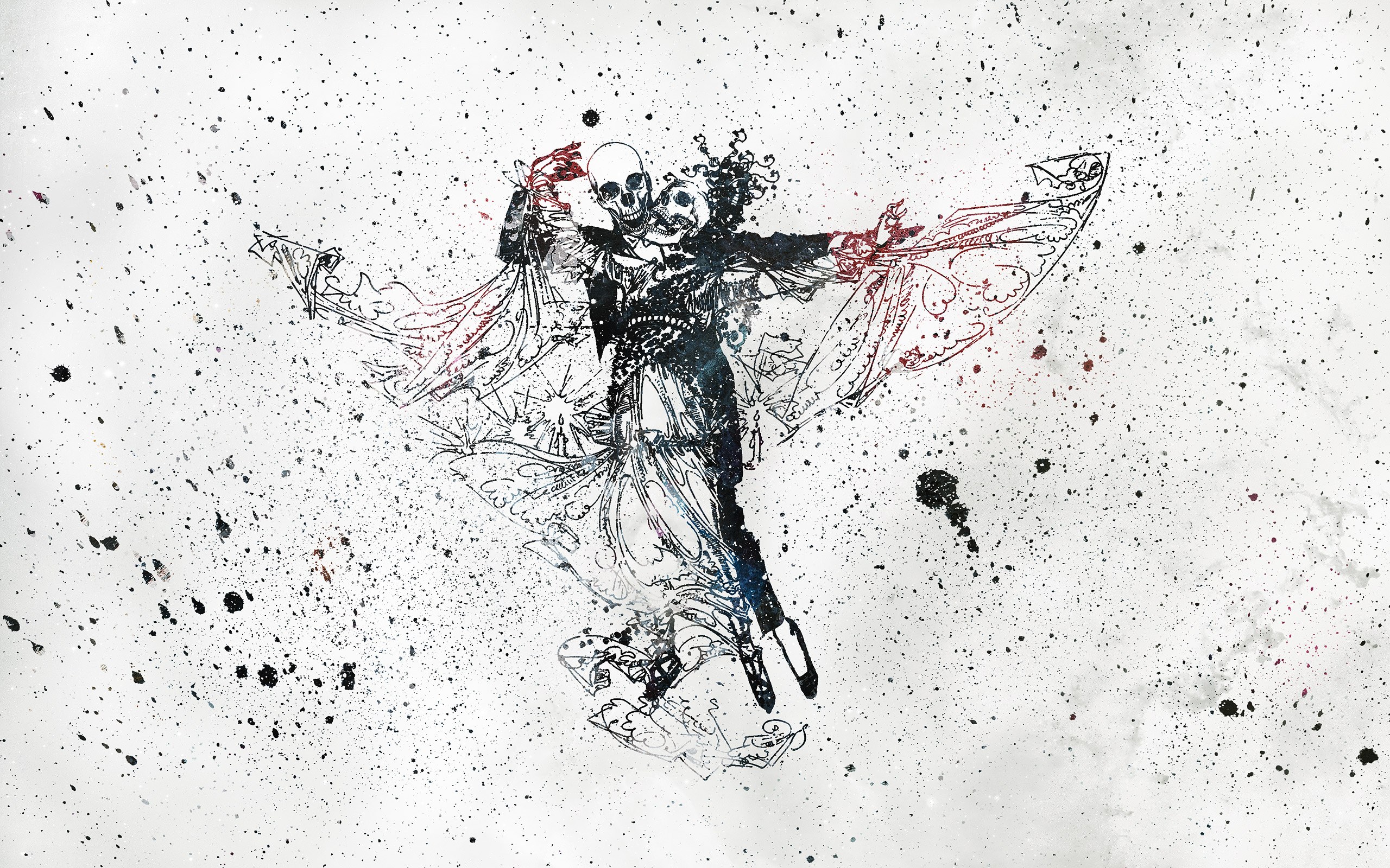 skeleton dancers in splattered art