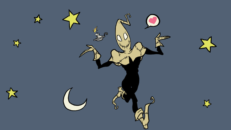 skeleton dancing in night sky